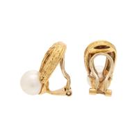FRENCH, YELLOW GOLD AND CULTURED PEARL EARCLIPS