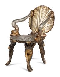 A Painted and Parcel Gilt "Grotto" Armchair