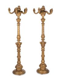 A Pair of Empire Style Giltwood Five-Light Torchères