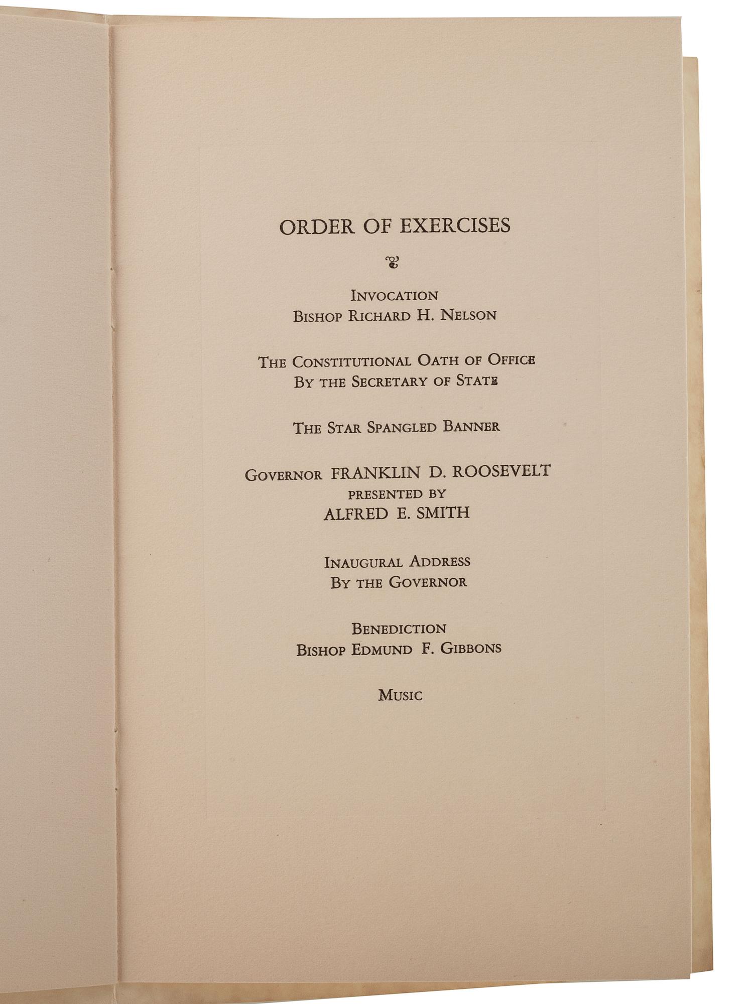 [ROOSEVELT, Franklin Delano (1882-1945)]. A group of invitations, tickets, and programs for FDR's inauguration as New York governor, comprising: