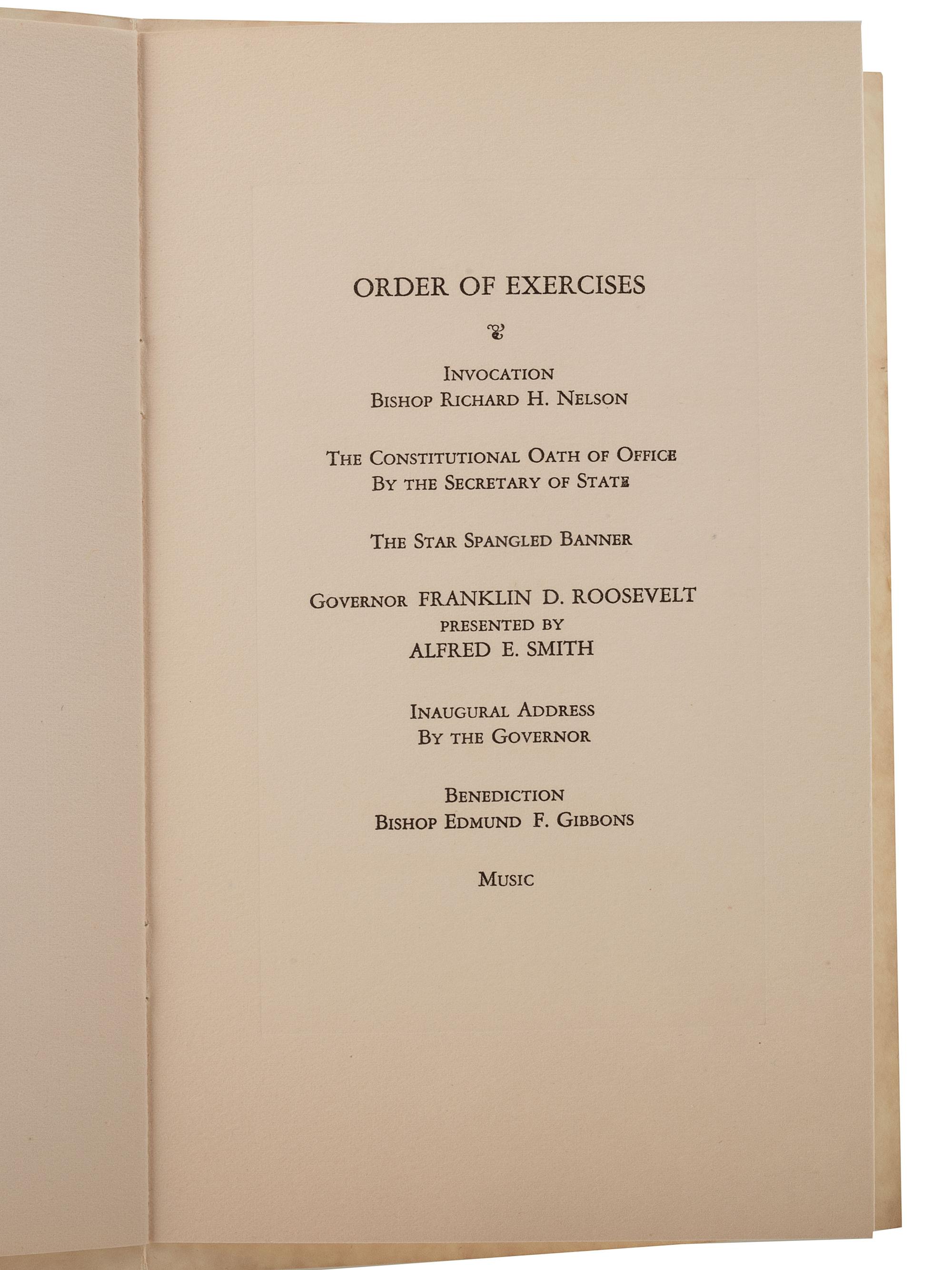 [ROOSEVELT, Franklin Delano (1882-1945)]. A group of invitations, tickets, and programs for FDR's inauguration as New York governor, comprising: