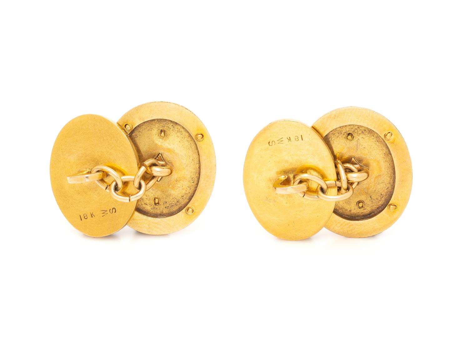 EGYPTIAN REVIVAL, YELLOW GOLD AND ENAMEL CUFFLINKS