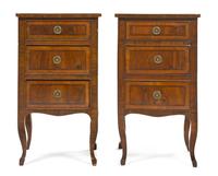 A Pair of Louis XVI Style Walnut Veneered Chests, Height 32 1/2 x width 18 7/8 x depth 14 1/4 inches