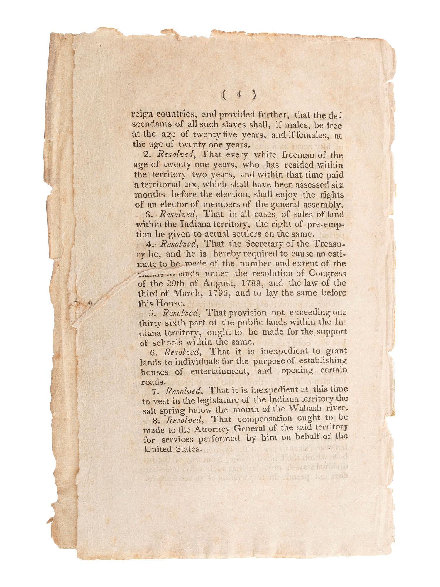 [HARRISON, William Henry (1773-1841)]. A group of pamphlets related to slavery, especially its expansion into Indiana, comprising: