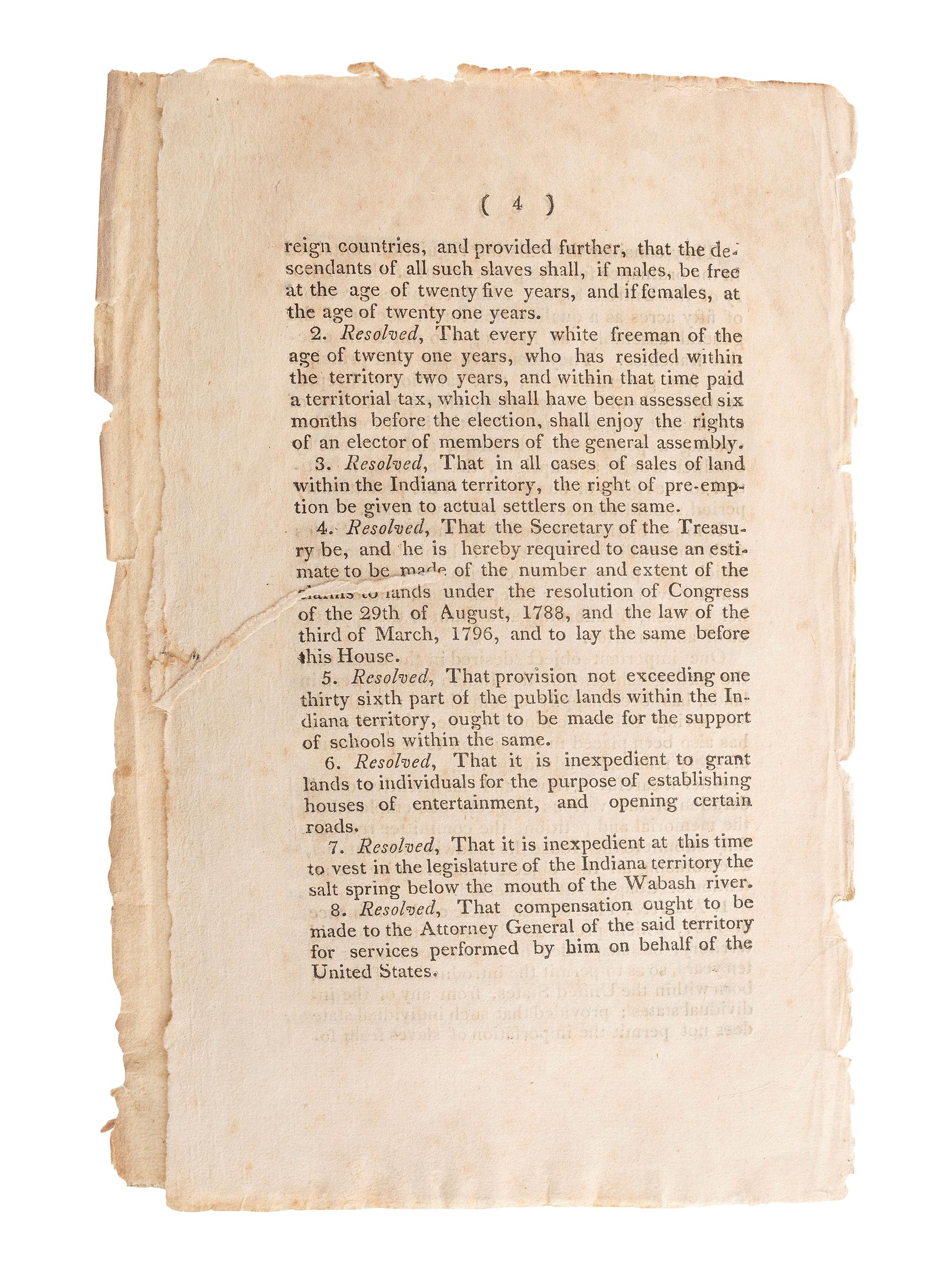[HARRISON, William Henry (1773-1841)]. A group of pamphlets related to slavery, especially its expansion into Indiana, comprising:
