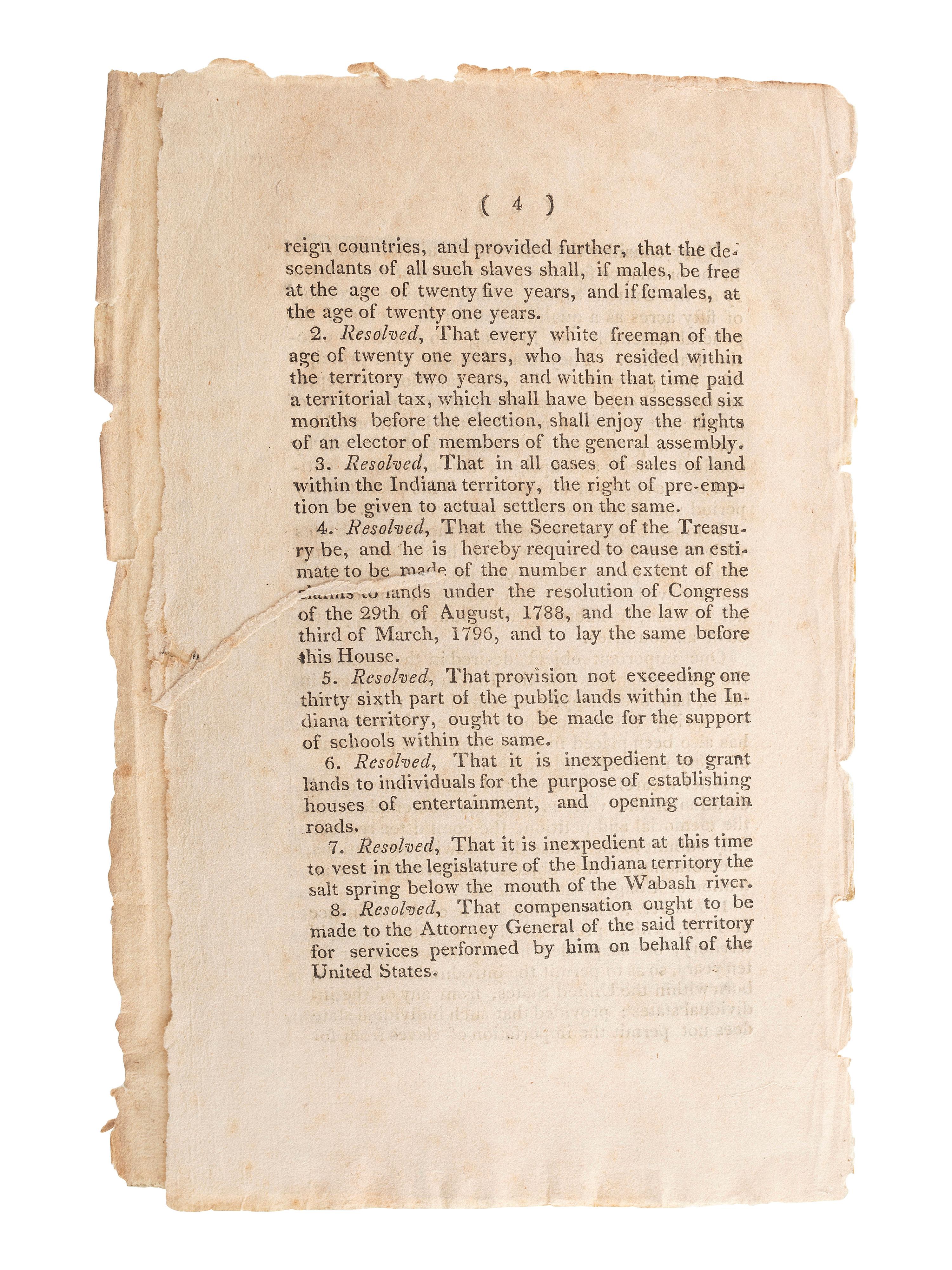 [HARRISON, William Henry (1773-1841)]. A group of pamphlets related to slavery, especially its expansion into Indiana, comprising: