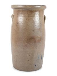 A Three-Gallon Stoneware Crock with Freehand Cobalt Apples