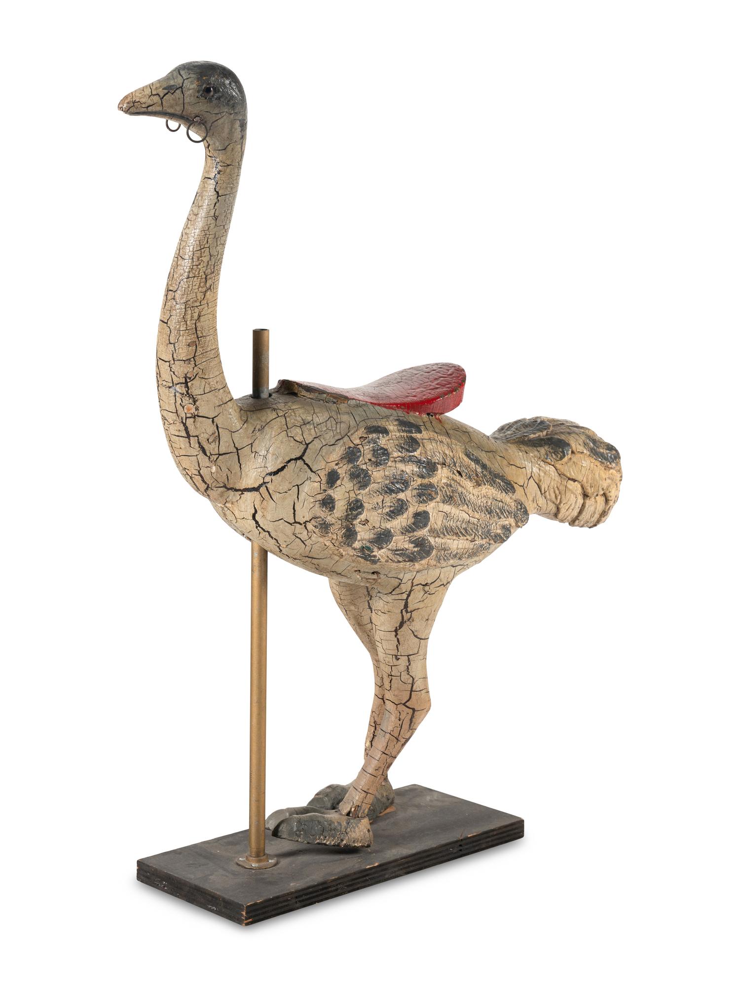 A Carved and Painted Wood Ostrich Carousel Figure
