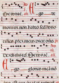 ANTIPHONAL LEAF. German antiphonal leaf on vellum, c. 1450.