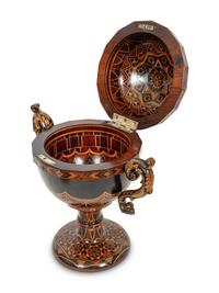A Tunbridge Ware Macassar Ebony and Marquetry Footed Table Casket