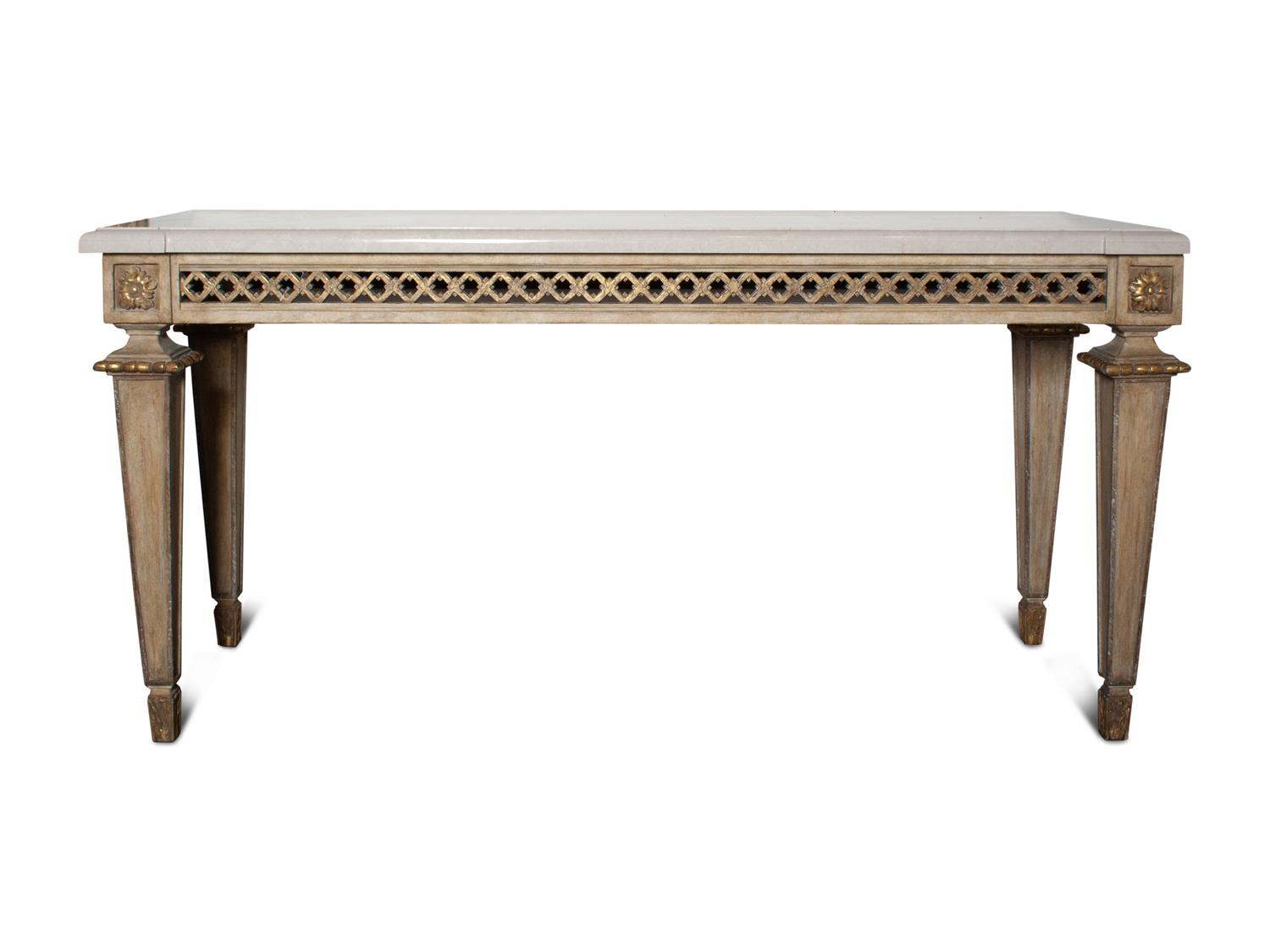 An Italian Style Carved Wood Marble-Top Console Table
