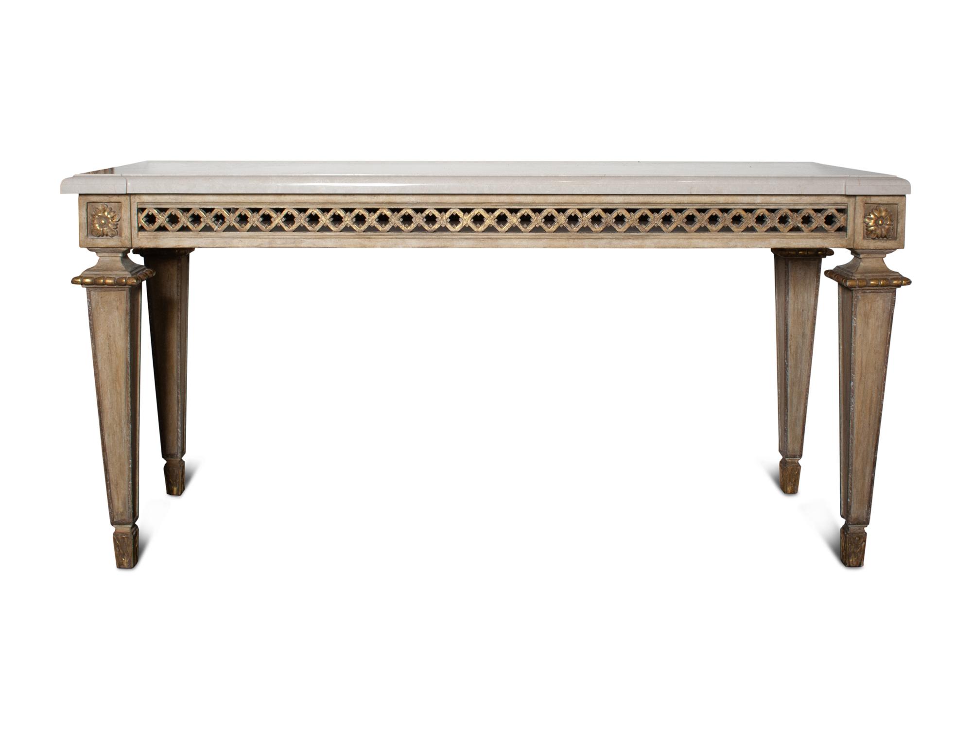An Italian Style Carved Wood Marble-Top Console Table