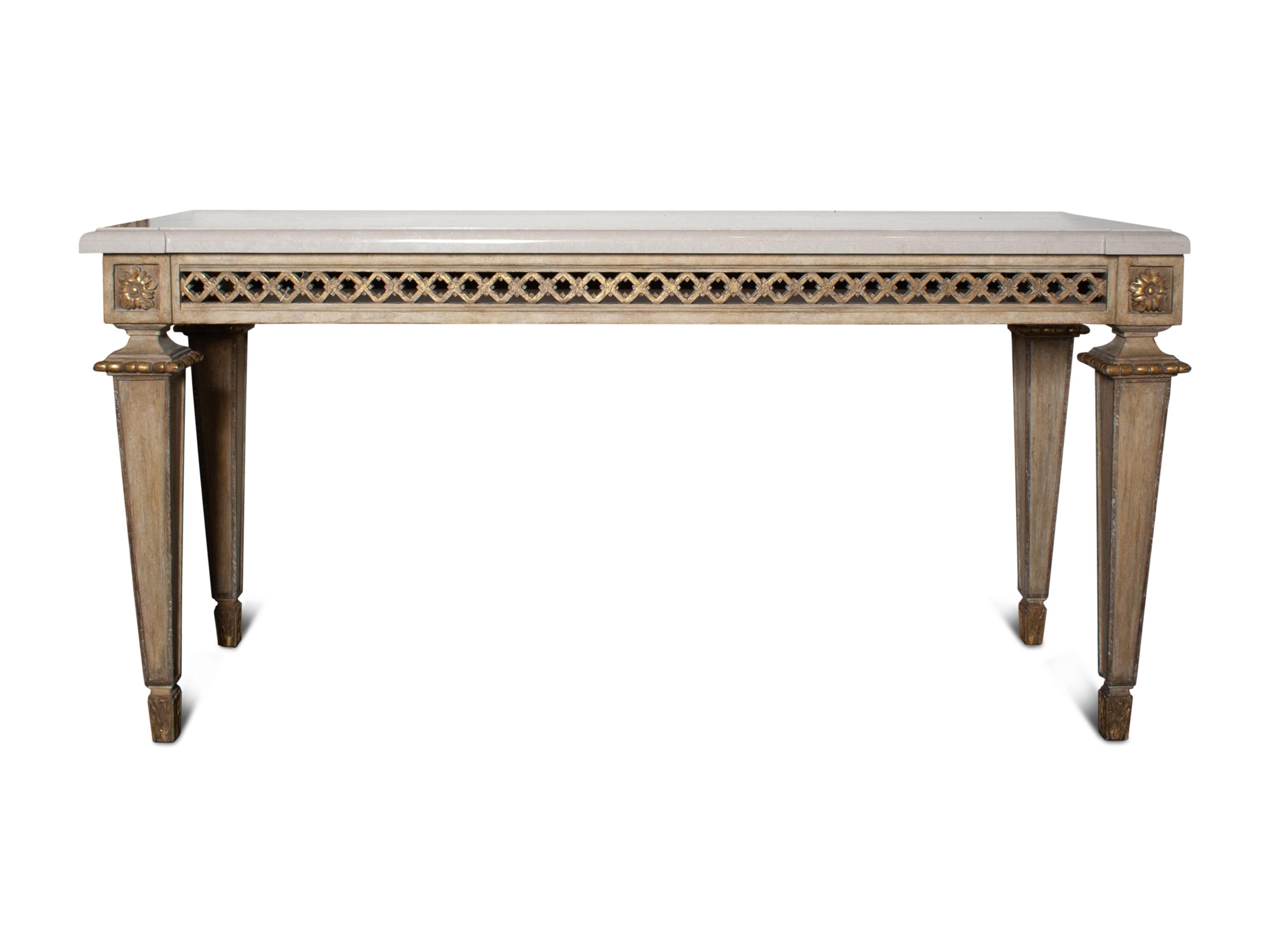 An Italian Style Carved Wood Marble-Top Console Table