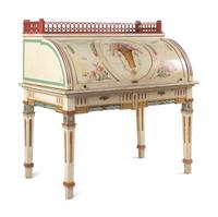 A Continental Polychrome-Painted Cylinder Bureau