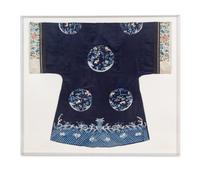 A Chinese Dark Blue Ground Embroidered Silk Lady's Robe