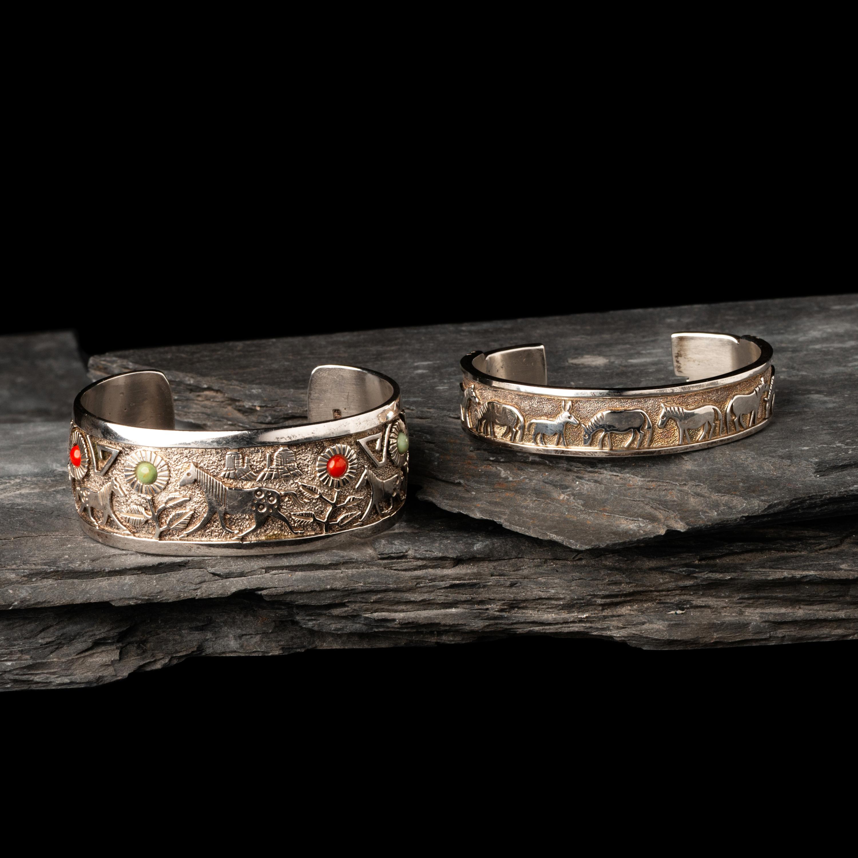 Navajo Sterling Silver Equine Themed Cuff Bracelets