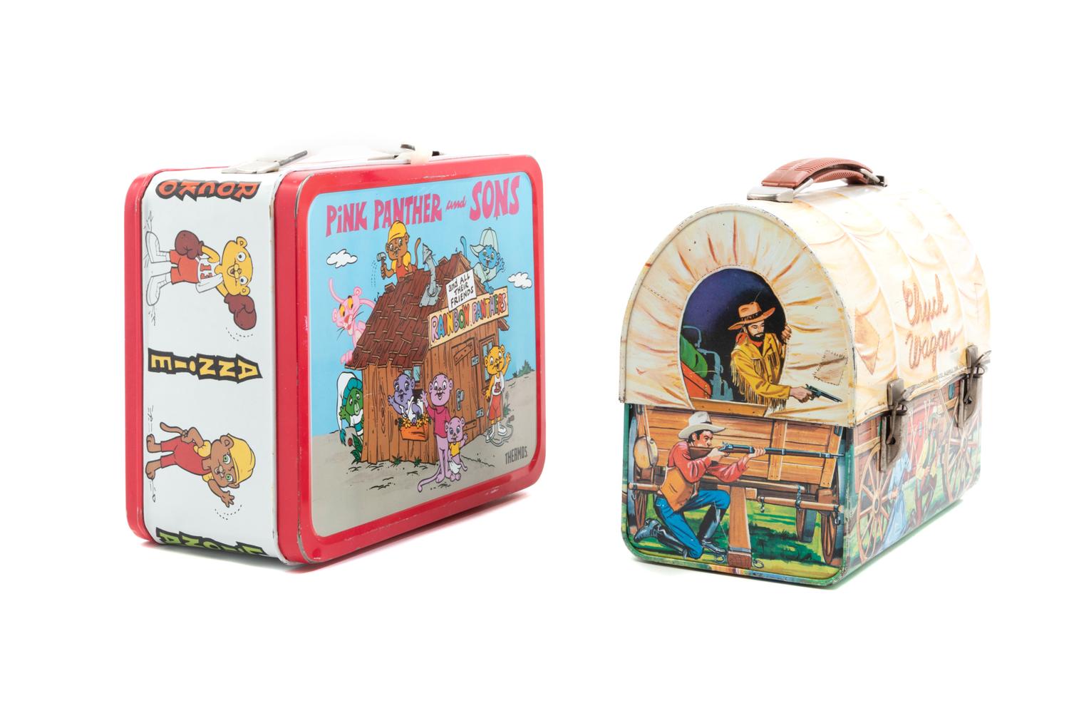 An Aladdin Industries "Chuck Wagon" Lunch Box and a "Pink Panther & Sons" Lunch Box