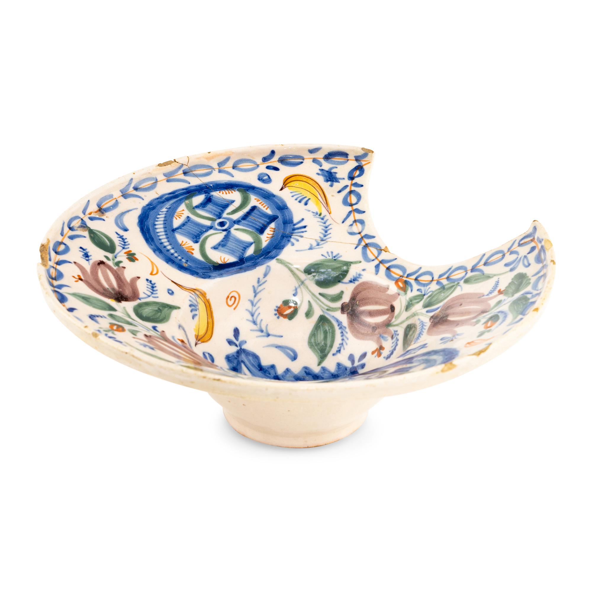 An English Delftware Polychrome Decorated Barber's Bowl
