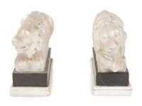 A Pair of Marble Recumbent Lion Bookends