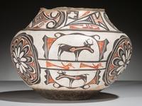 Zuni Polychrome Pottery Olla, with Heartline Deer