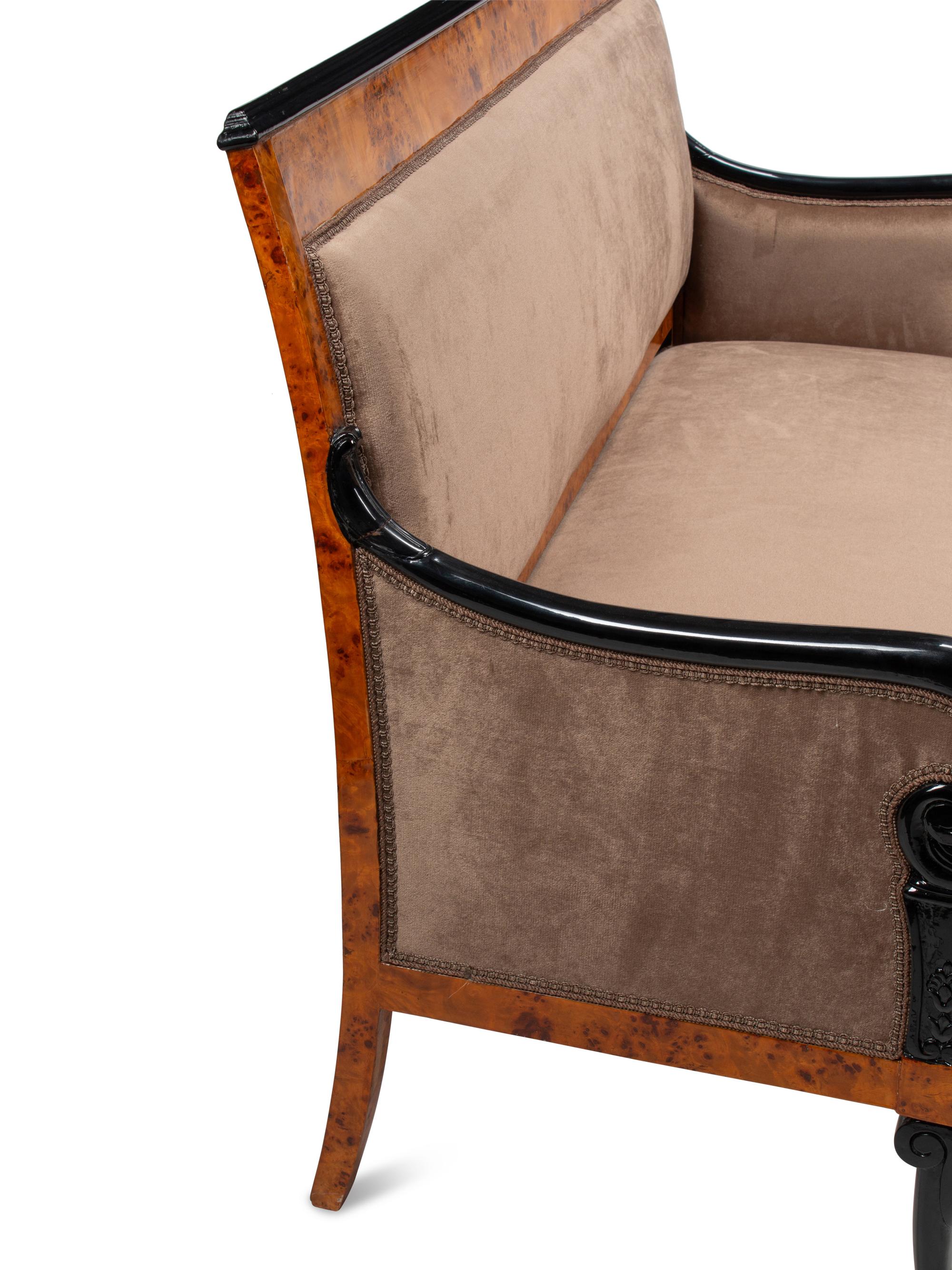 A Pair of Louis Philippe Style Part Ebonized Burlwood Settees