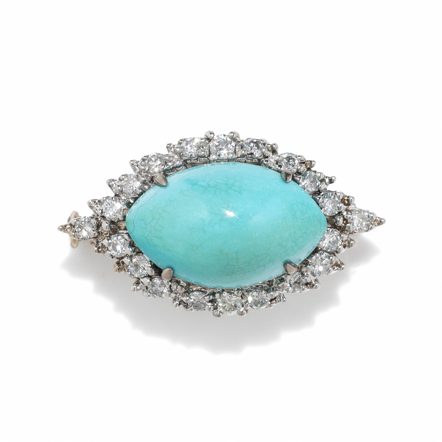 TURQUOISE AND DIAMOND BROOCH