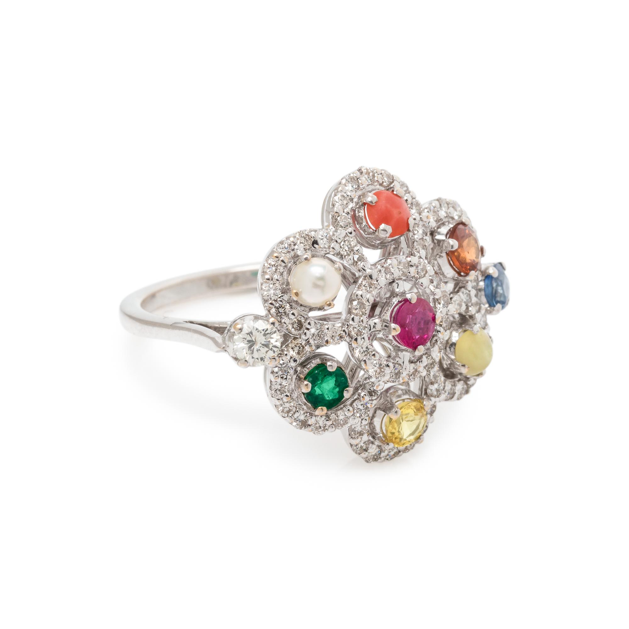 MULTIGEM AND DIAMOND NAVARATNA RING