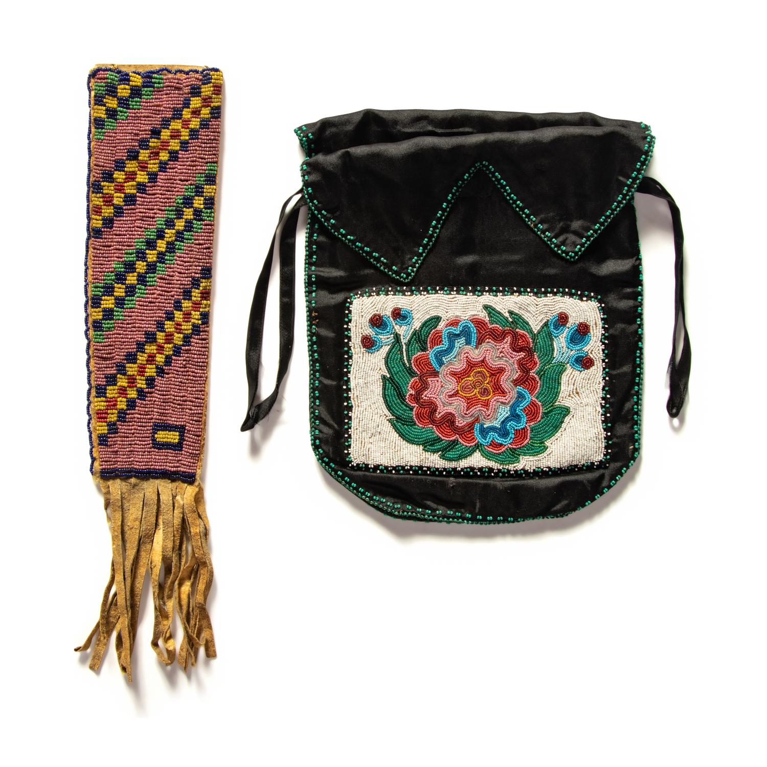 Great Lakes Beaded Pouch AND Sioux Beaded Hide Knife Sheath
