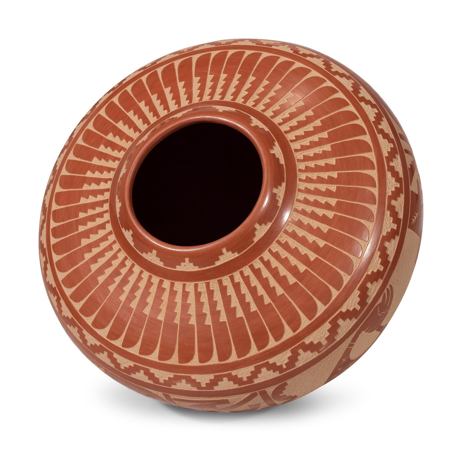 Redware Sgraffito Pottery Jar, with Corn and Kokopelli
