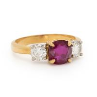Burmese Ruby, Diamond, and Yellow Gold Ring
