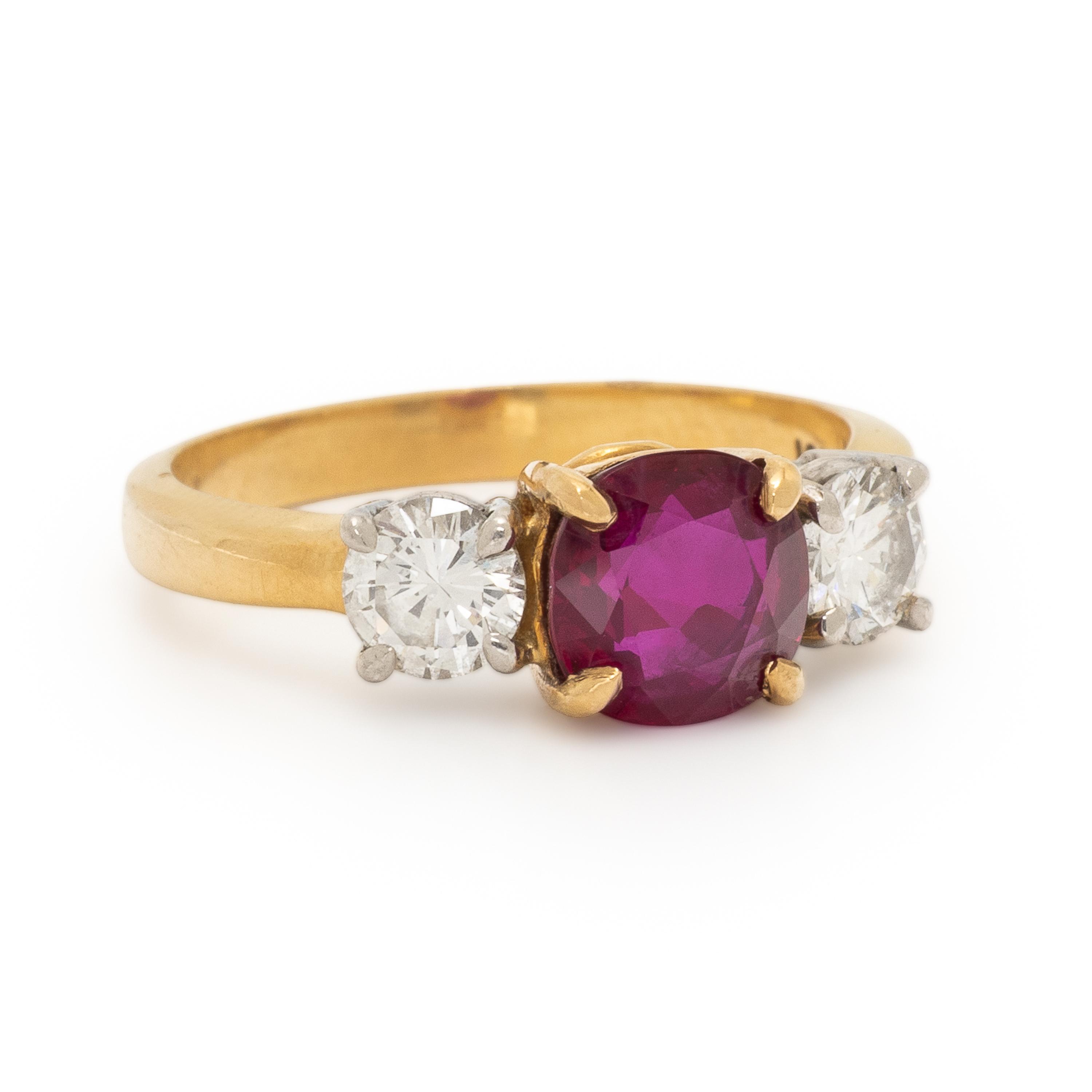 Burmese Ruby, Diamond, and Yellow Gold Ring