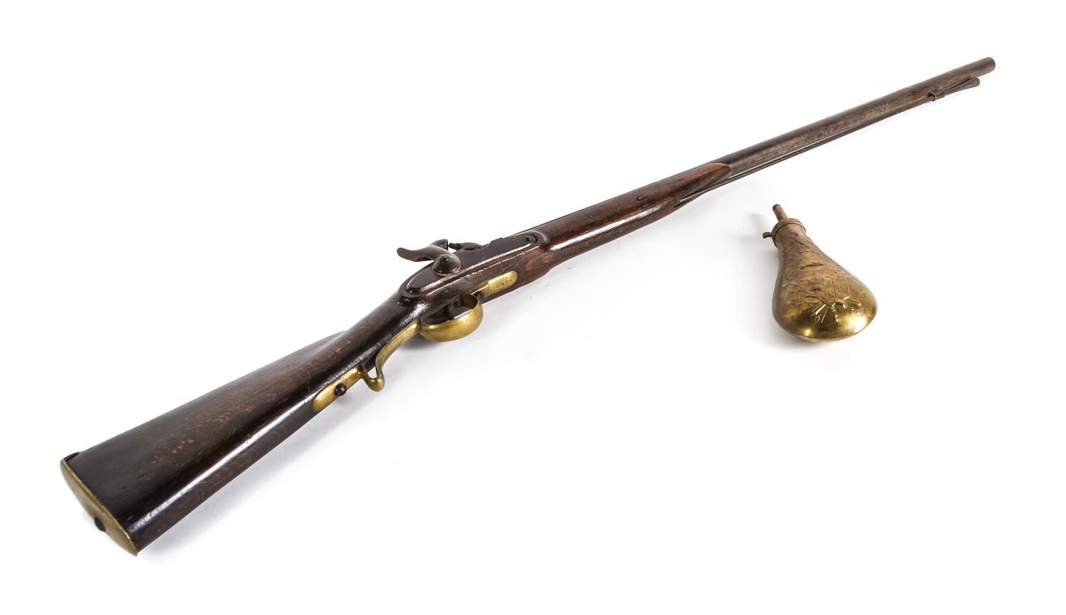 A Percussion and Cap Rifle, Width of first 48 1/2 inches.