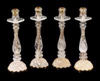 Four Neoclassical Style Gilt Metal Mounted Rock Crystal Candlesticks