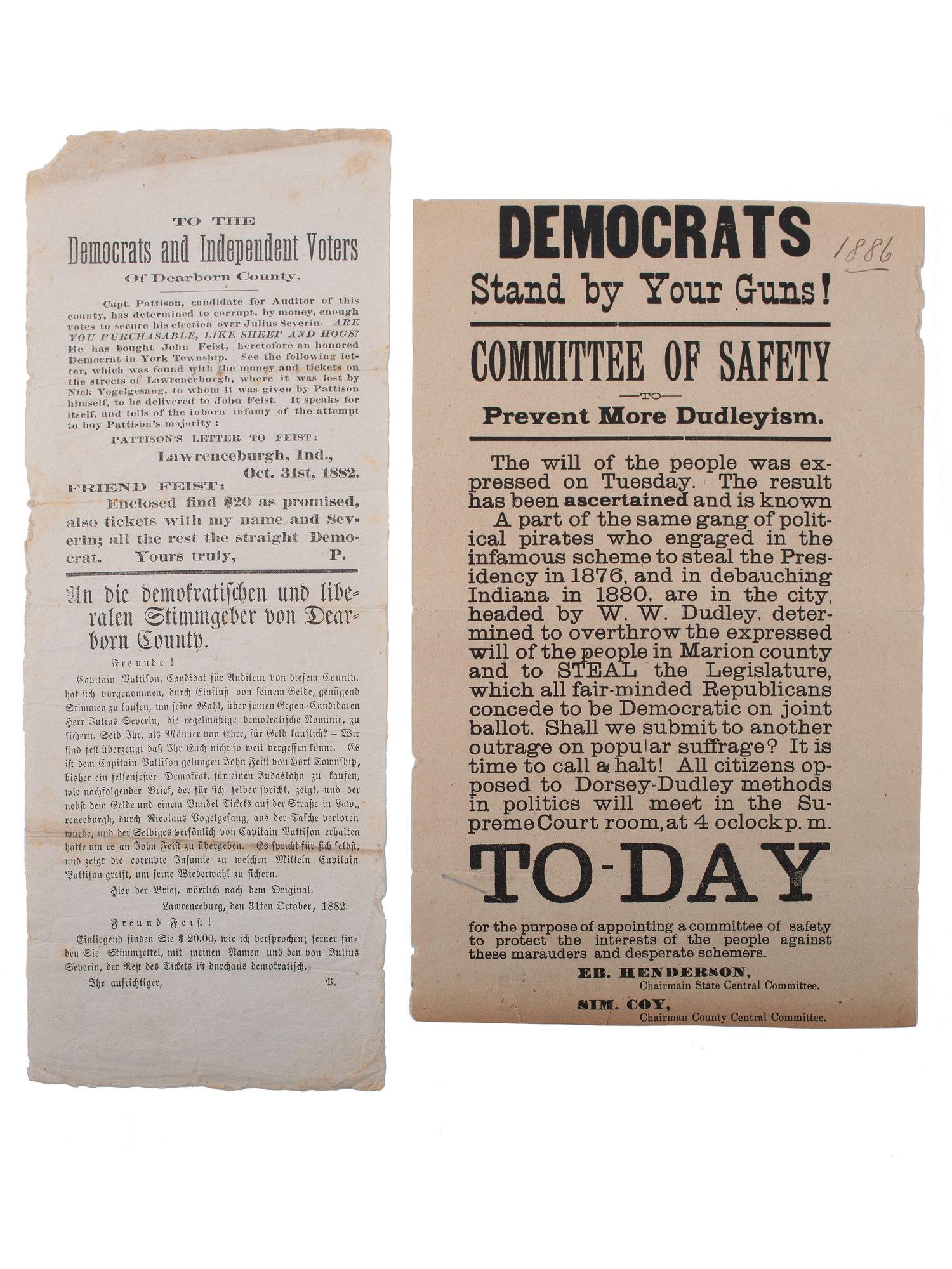 [TAMMANY HALL]. Broadsides and ephemera from the 19th-century Democratic Party, incl. Tammany Hall.