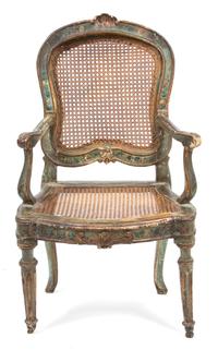 A Louis XV Style Parcel Gilt Fauteuil Height 39 1/2 inches. — 19TH CENTURY