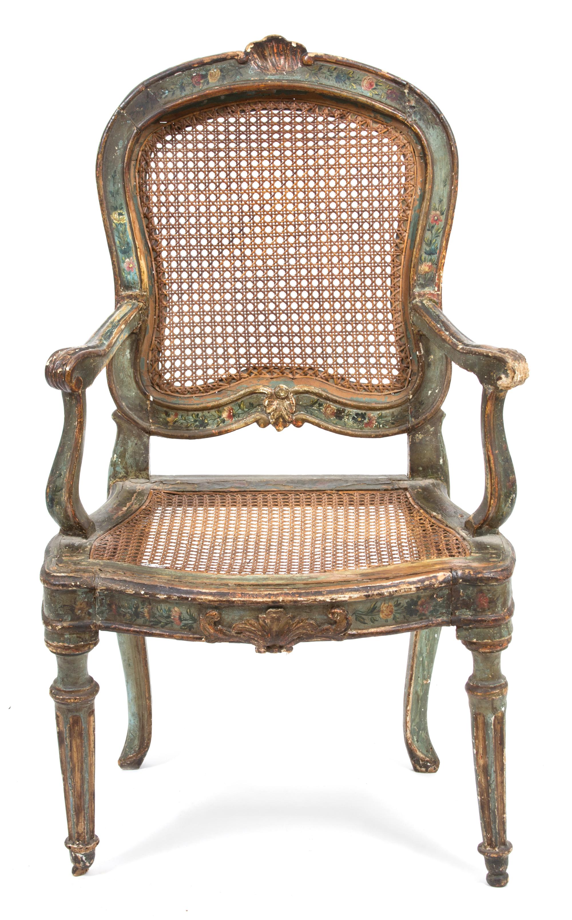 A Louis XV Style Parcel Gilt Fauteuil Height 39 1/2 inches. — 19TH CENTURY