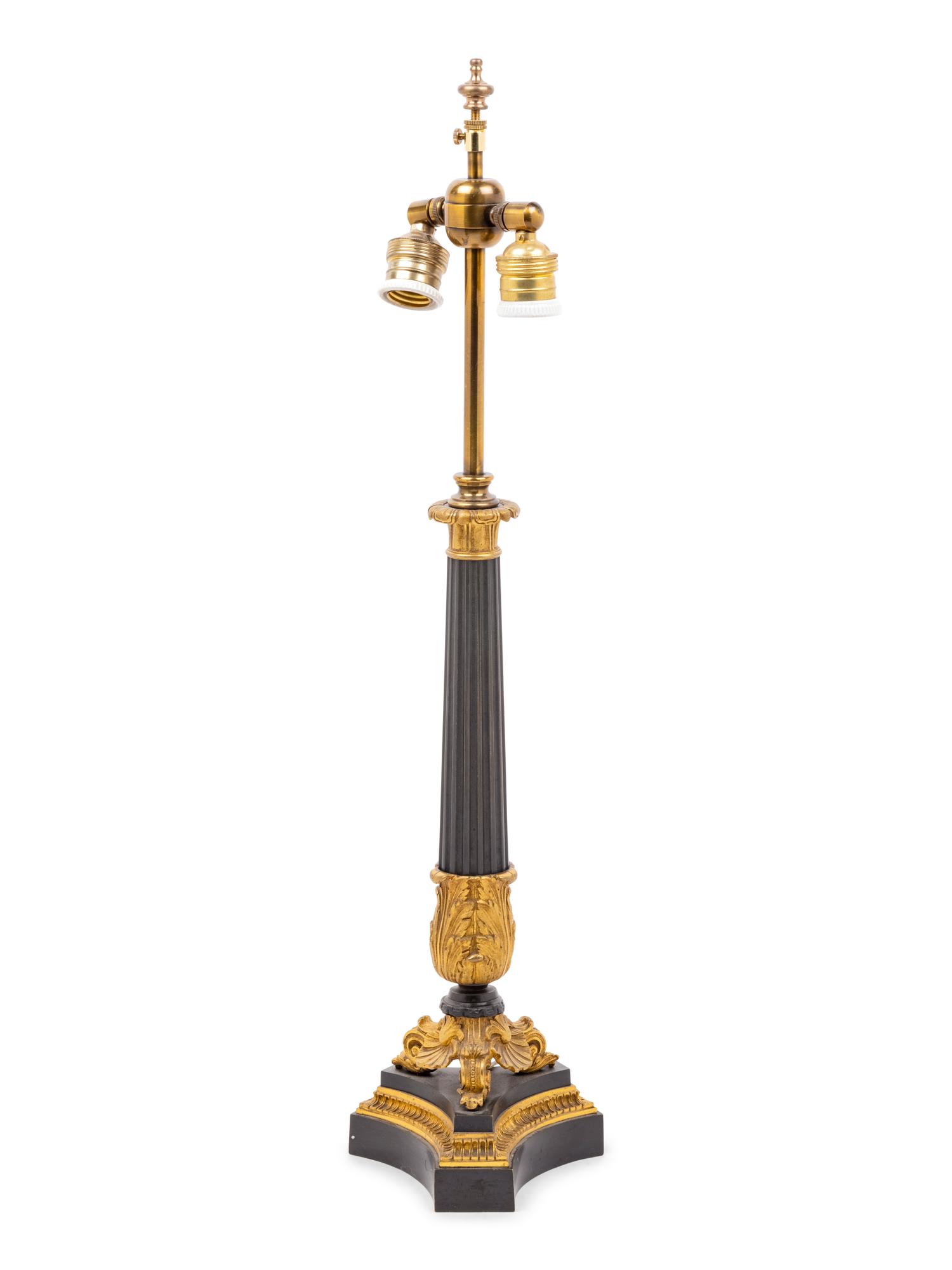 A Louis Philippe Gilt and Patinated Bronze Oil Lamp Converted to Electricity