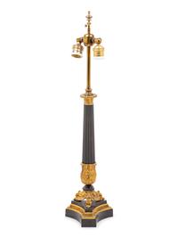 A Louis Philippe Gilt and Patinated Bronze Oil Lamp Converted to Electricity