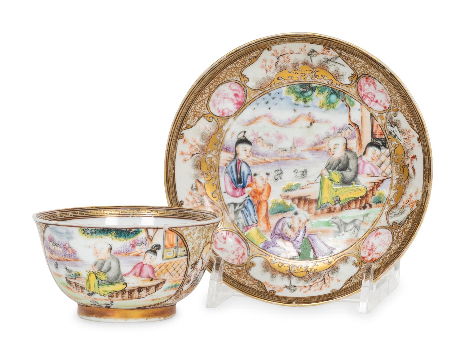 A Chinese Export Porcelain Famille Rose Cup and Saucer