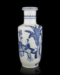 A Chinese Blue and White Porcelain 'Ladies' Rouleau Vase