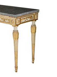 A Pair of North European Neoclassical Gilt and Cream-Painted Console Tables