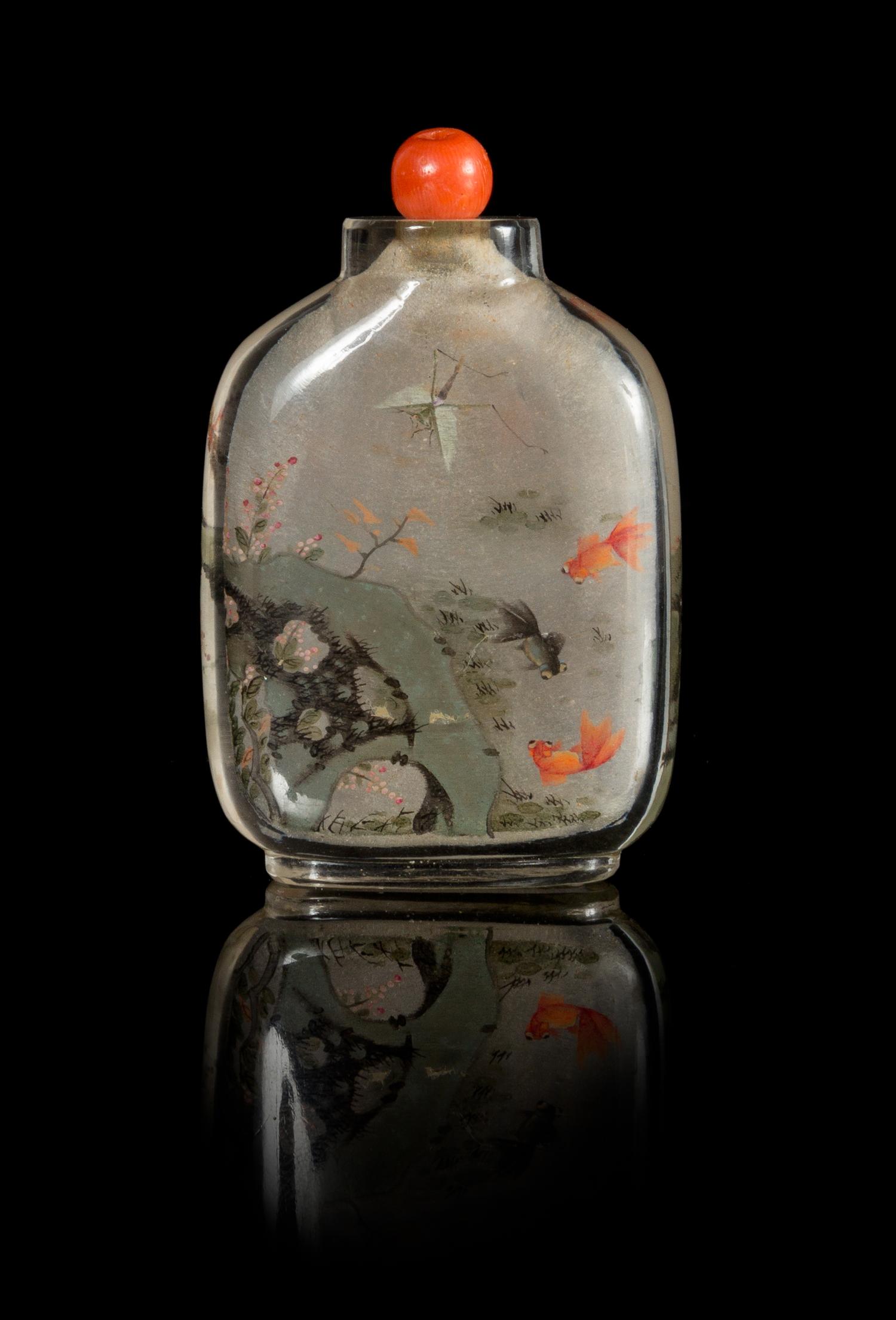 An Inside Painted Glass Snuff Bottle Height 2 5/8 inches.