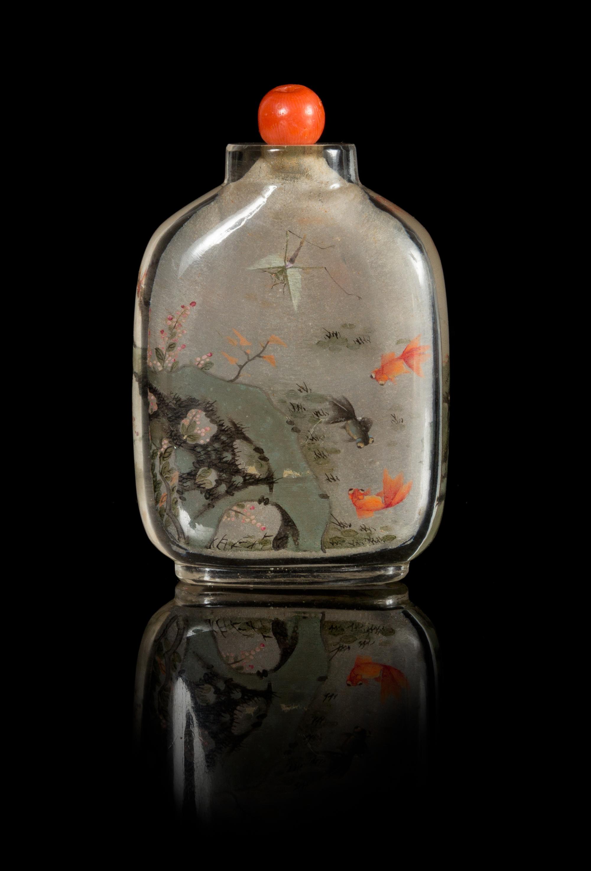 An Inside Painted Glass Snuff Bottle Height 2 5/8 inches.