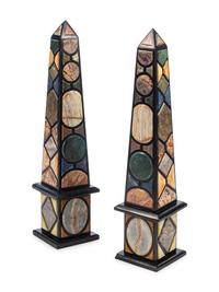 A Pair of Grand Tour Style Specimen Marble Obelisks