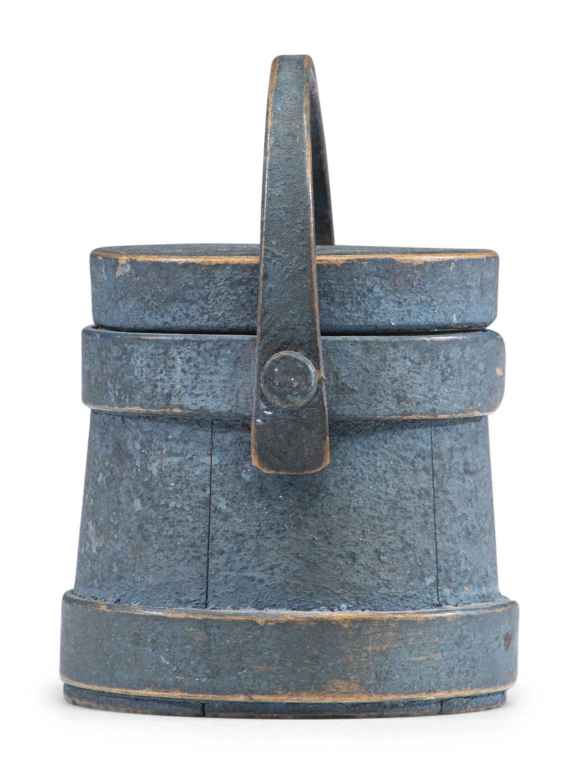 A Blue Painted Miniature Lidded Firkin