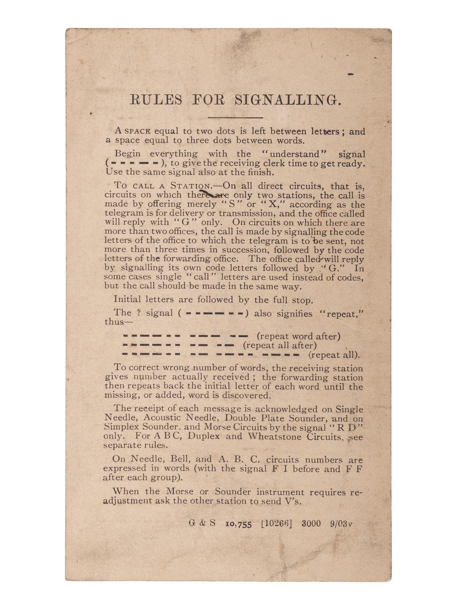 [SCIENCE & TECHNOLOGY]. A group of 2 telegraphy-related items, comprising: