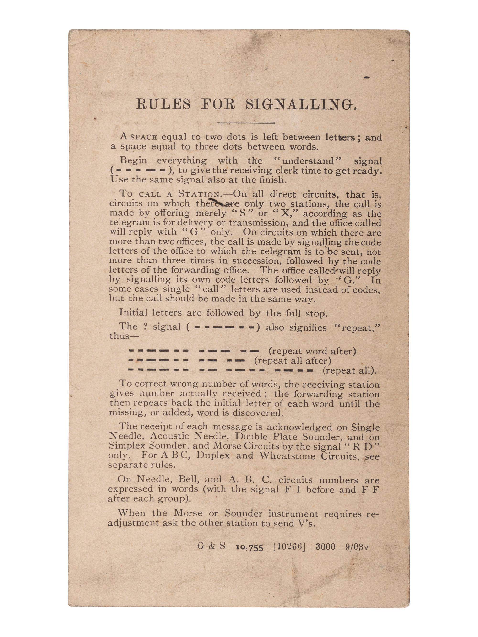[SCIENCE & TECHNOLOGY]. A group of 2 telegraphy-related items, comprising: