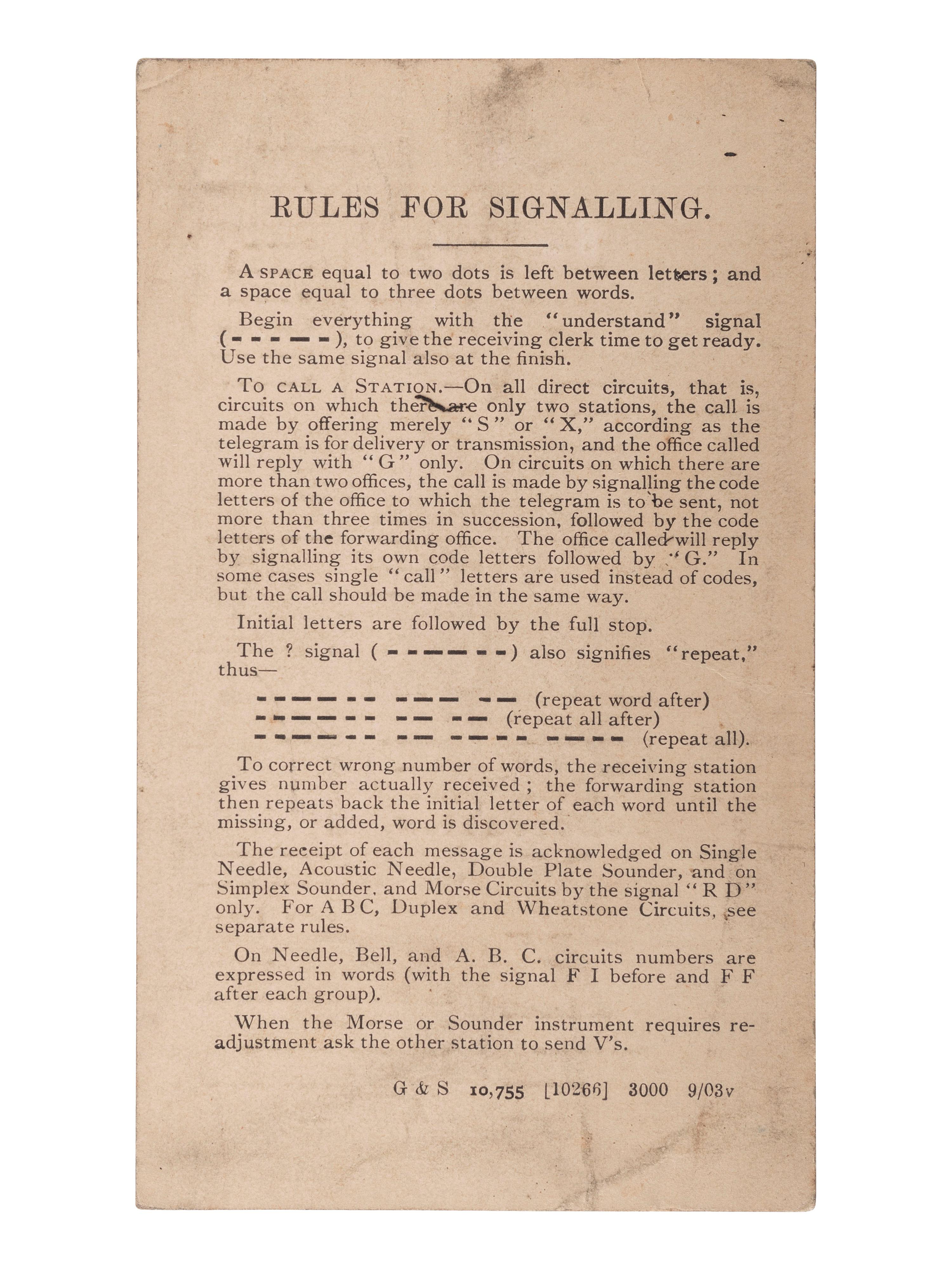 [SCIENCE & TECHNOLOGY]. A group of 2 telegraphy-related items, comprising: