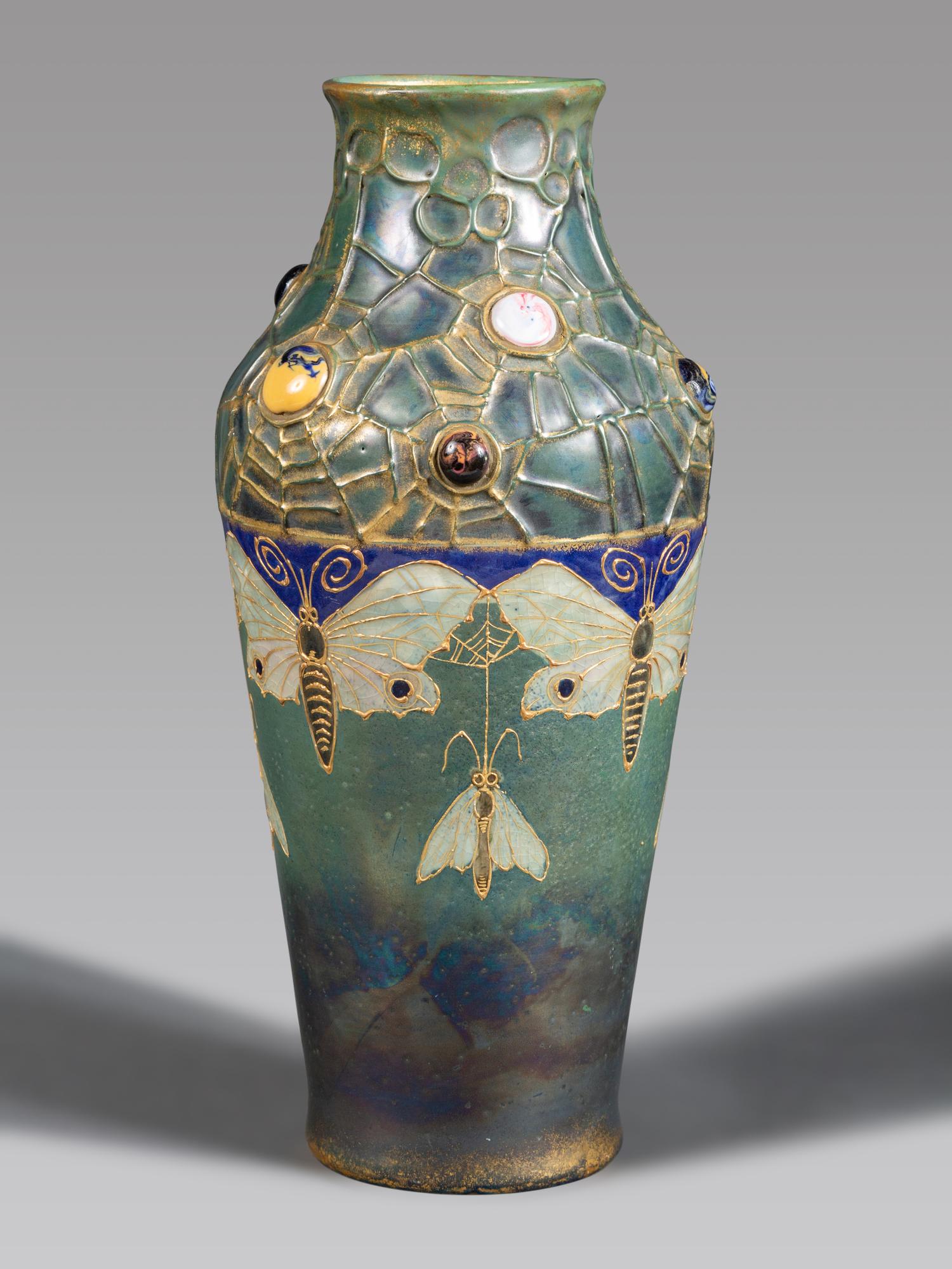 Amphora Grès-Bijou Vase with Moths and Spiderwebs