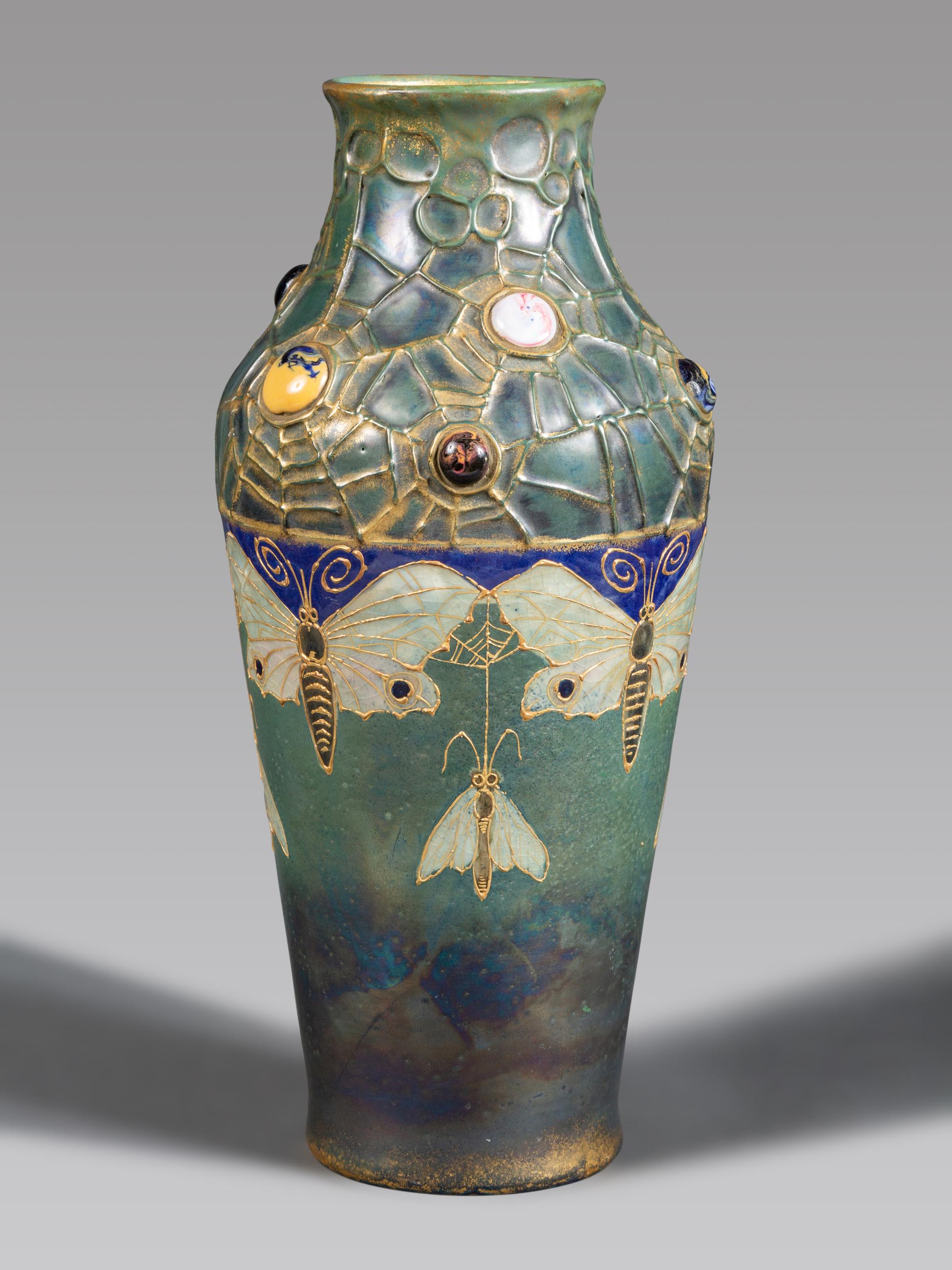 Amphora Grès-Bijou Vase with Moths and Spiderwebs